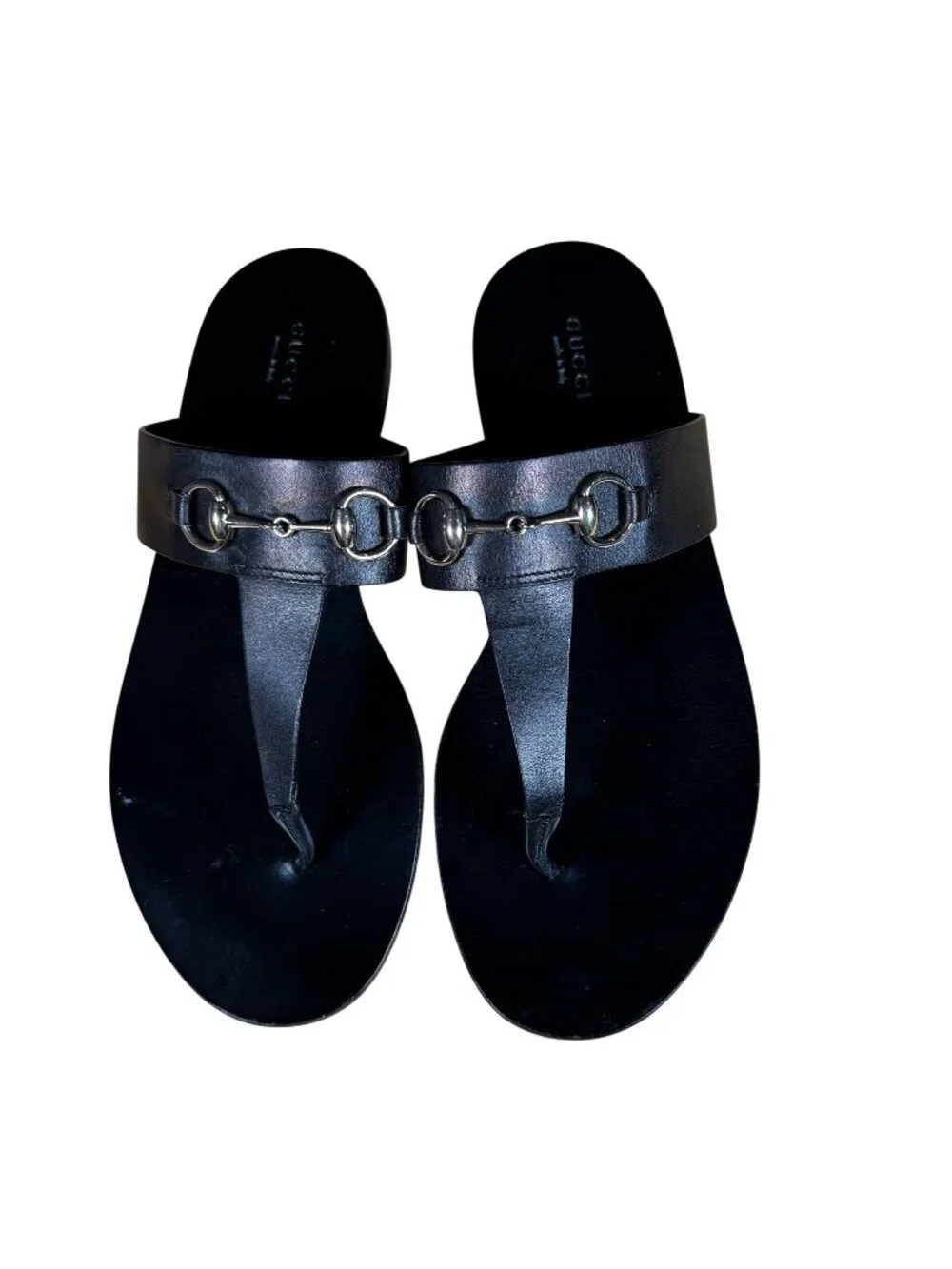 Gucci Horsebit Thong Sandals Black Leather Flip Flop Size EU 39 US 9
